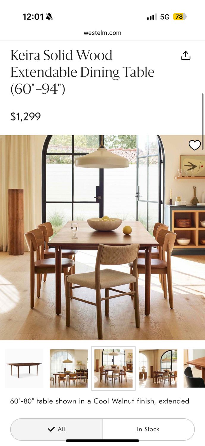 Keira Solid Wood Extendable Dining Table (60"–94")