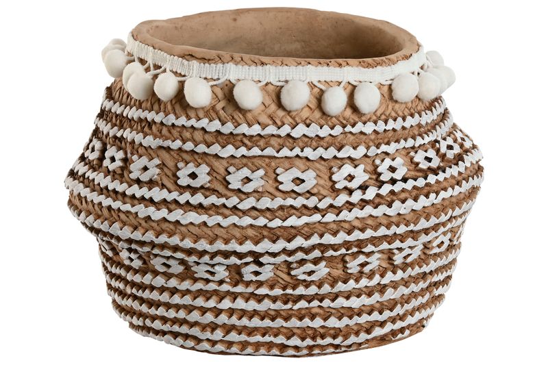 MACETERO CEMENTO 25X25X18 POMPONES MARRON