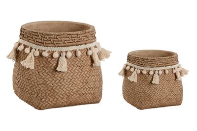 MACETERO SET 2 CEMENTO 30X29X25 POMPONES