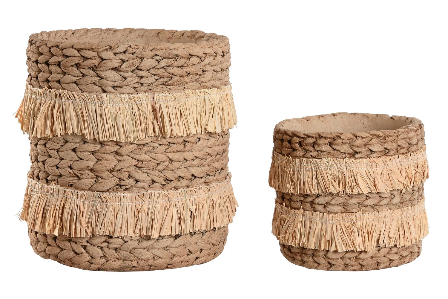MACETERO SET 2 CEMENTO RAFIA 23X22X25 FLECOS