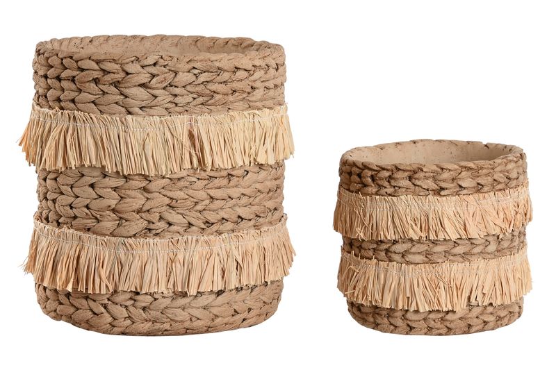 MACETERO SET 2 CEMENTO RAFIA 23X22X25 FLECOS