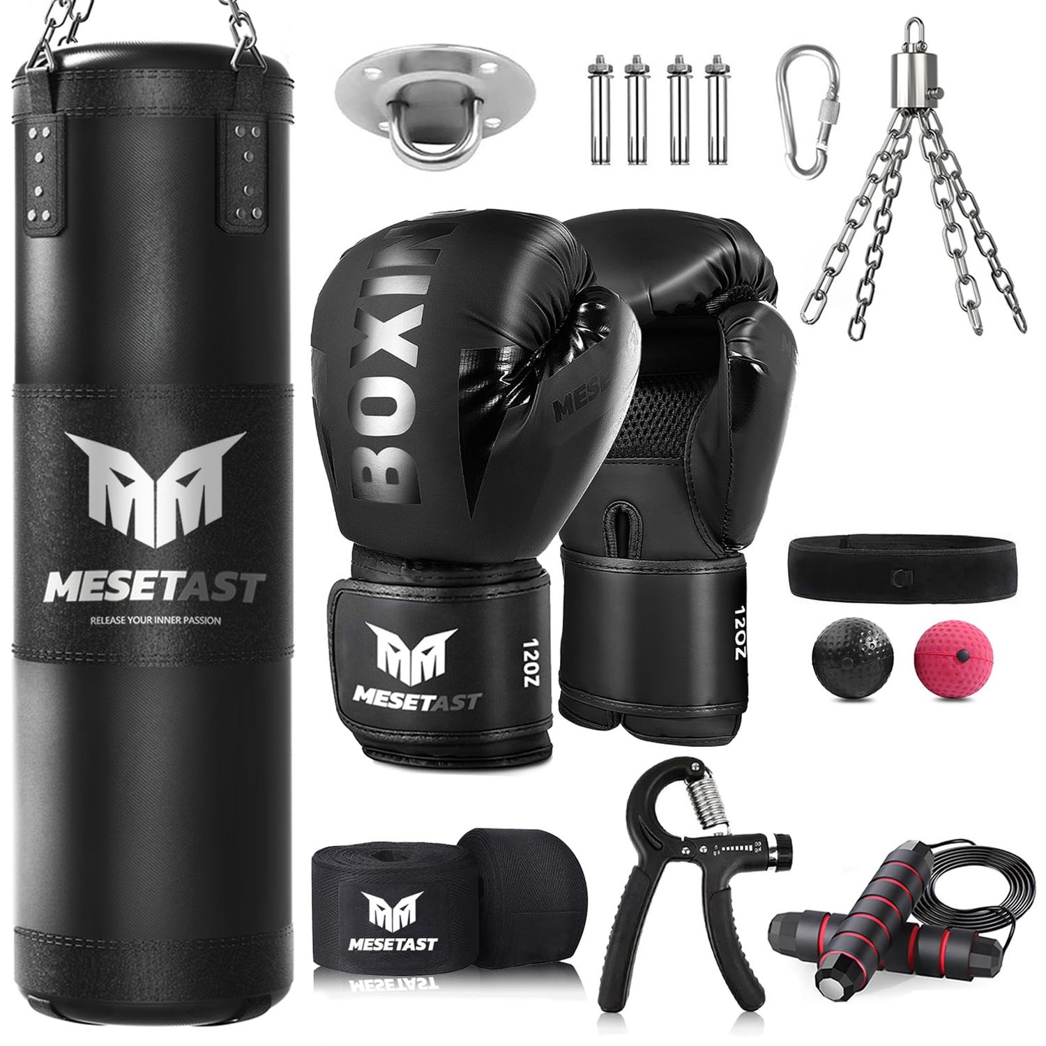 Punching Bag for Adults, 4ft Heavy Boxing Bag Set with 12 OZ Gloves for MMA Karate Kickboxing Boxing - Unfilled