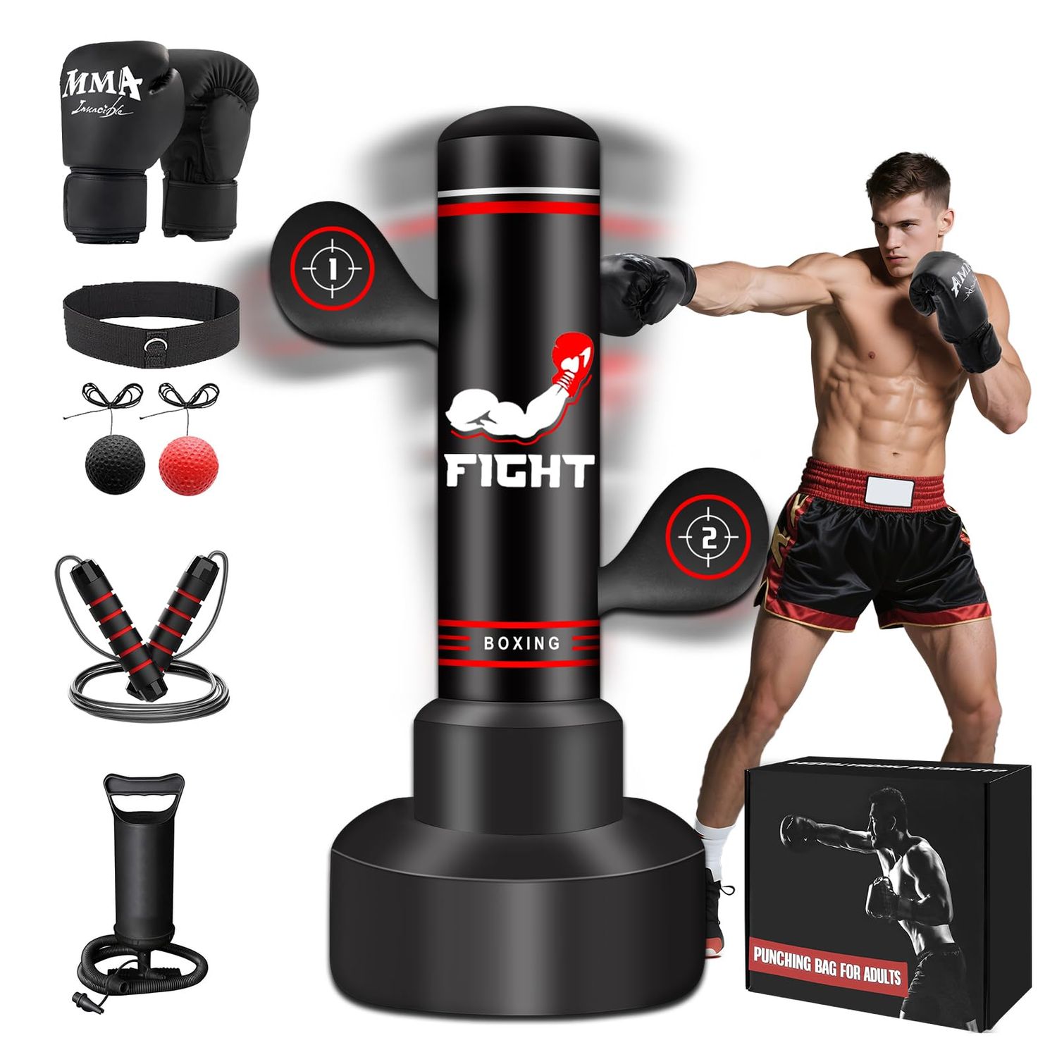 Upgraded Heavy Freestanding Punching Bag for Adults Teens, 70” Standing Punching Bag Kicking Bag Heavy Bag, Women Men Kickboxing Bags for Training MMA Fitness Home Gym
