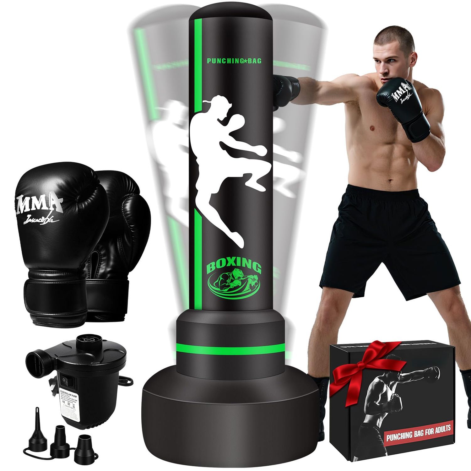 Heavy Punching Bag with Stand Adults Teens,70" Freestanding Boxing Bags Kicking Bag Heavy Bag with Boxing Gloves and Electric Air Pump, Kickboxing Training Equipment Bags Thai Fitness Karate