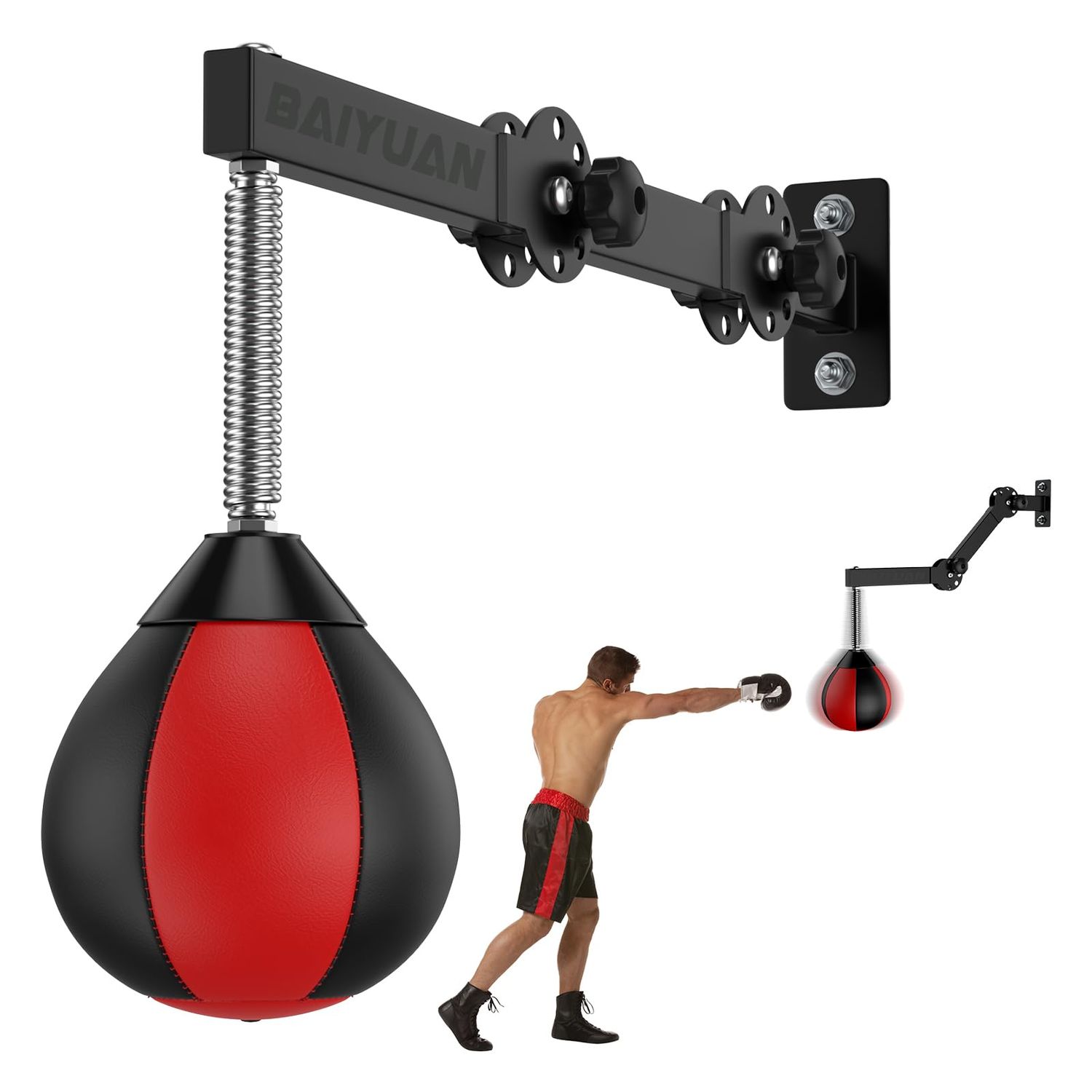 Speed Bag Boxing Punching Bag, Wall Mount Height Adjustable &amp; Fold Speed Bags for Boxing, Wall Bracket Boxing Reflex Ball, Boxing Bag as Adults Teens and Kids, Fits Home Gym Workout