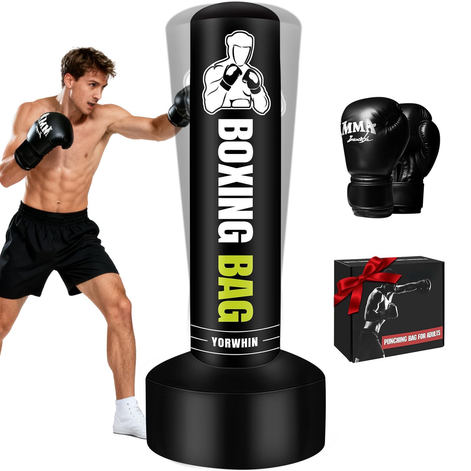 Heavy Freestanding Punching Bag for Adults, 70'' Standing Punching Bag Heavy Bag with Boxing Gloves, Women Men Boxing Training Equipment Kickboxing Bags for Beginners Training MMA Fitness Home Gym