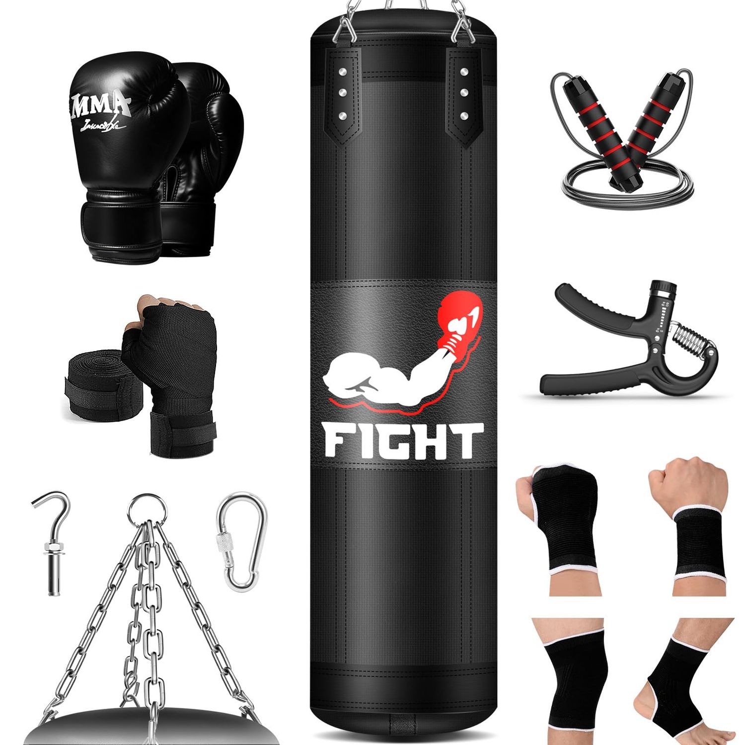 Punching Bag Set for Adults, 4FT Heavy Boxing Bag Set with 12 OZ Boxing Gloves, Suitable for MMA Karate Kickboxing Boxing Muay Thai Training at Home or Gym - Unfilled Heavy Bag