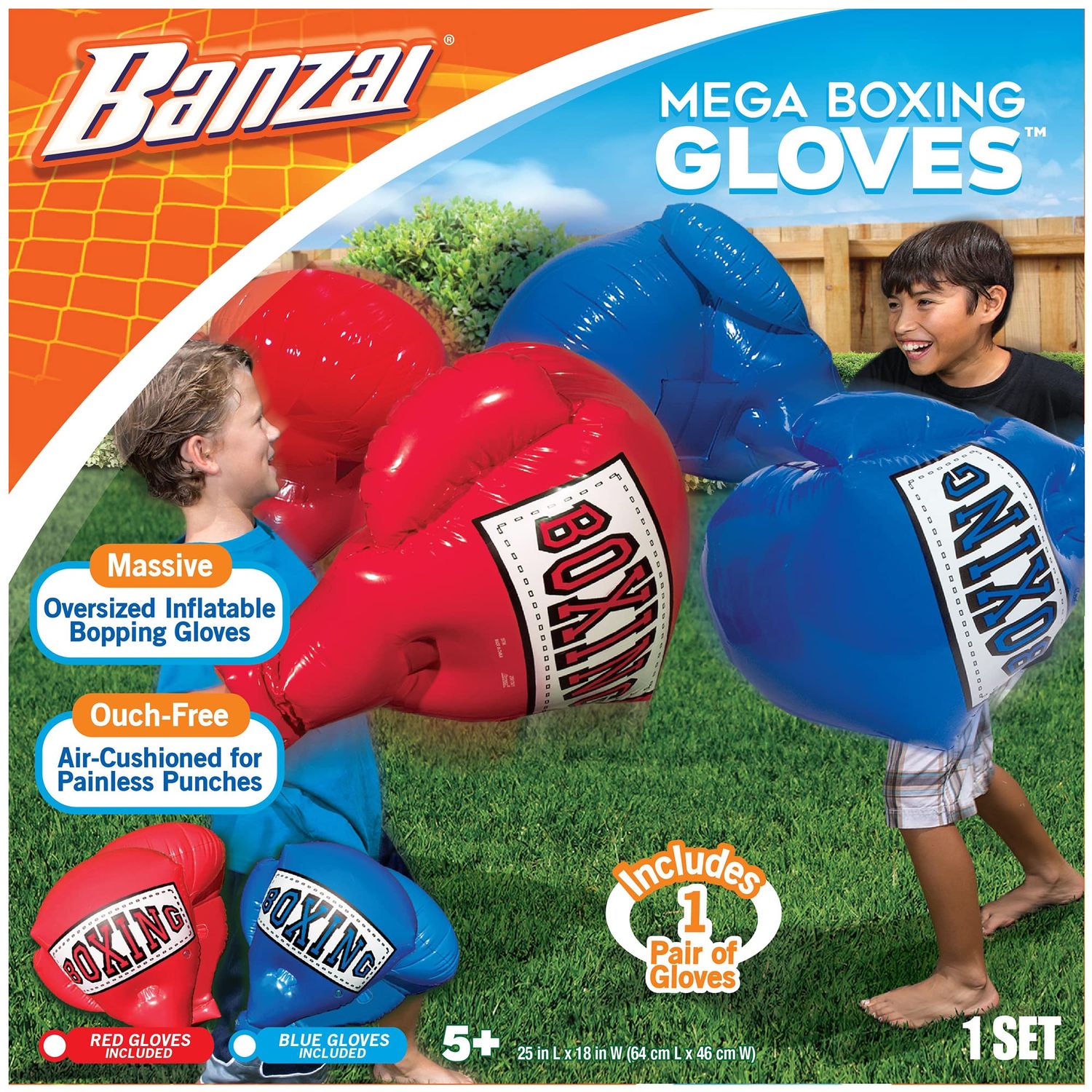 BANZAI Kids Inflatable Mega Boxing Gloves, Red Blue