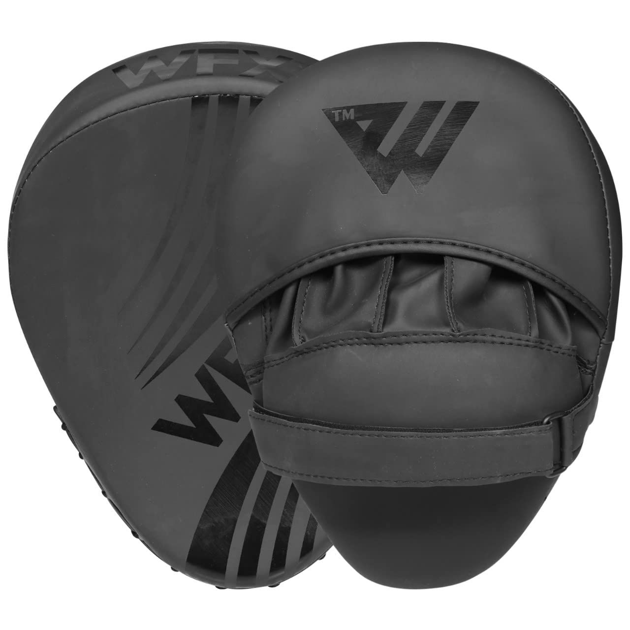 Boxing Pads for Training - Curved Mitts for MMA, Kickboxing, Karate, Sparring &amp; Martial Arts - Matte Black Leather Muay Thai Punching Pads