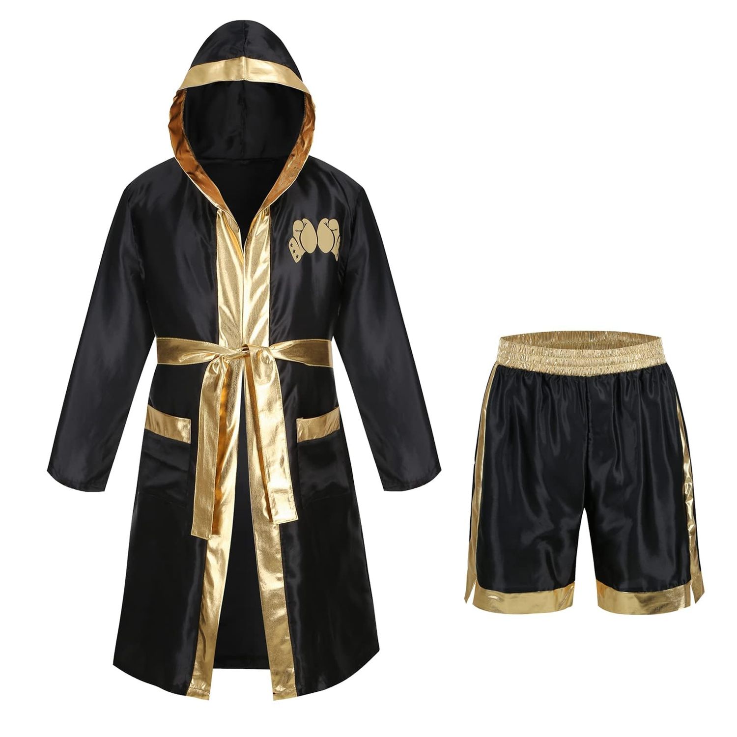 Colorful House Men Satin Boxing Robes Adult Boxing Halloween Costume Robe Boxer Costume Shorts with Belt