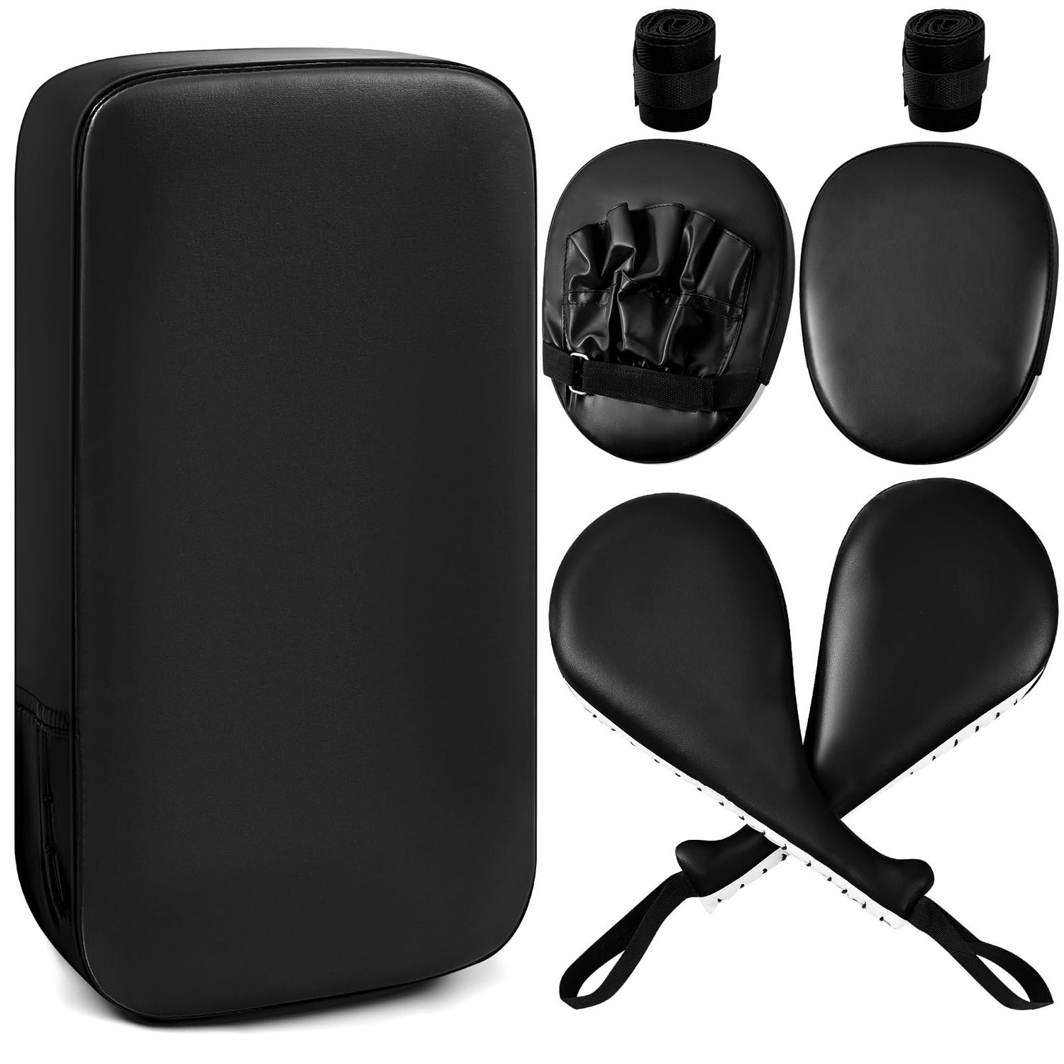 Poen 7 in 1 Taekwondo Kick Pad Boxing Training Equipment Punching Mitts Martial Arts Wrist Band Adjustable Soft Pads Set for Karate Muay Thai MMA Training