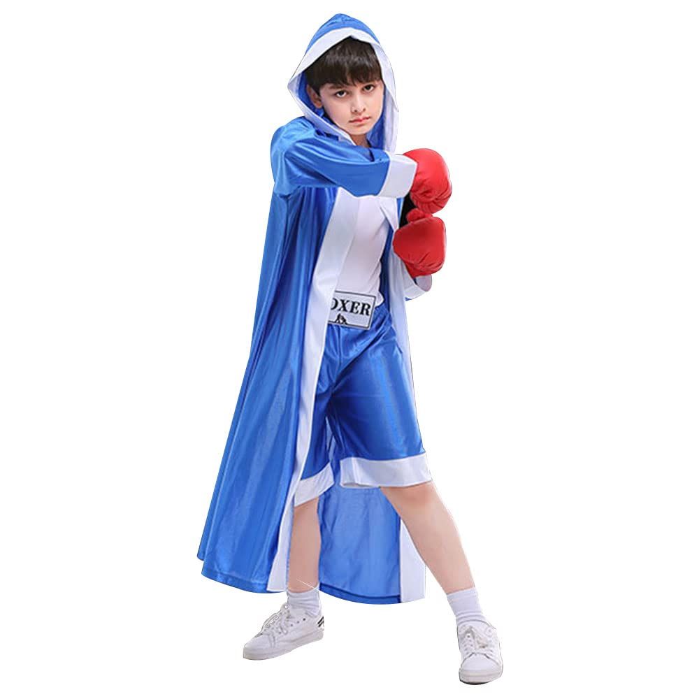 Boxing Costume For Kids Boy Hooded Robe Short Jumpsuit Halloween Costume Cosplay Boxer Fancy Dress Party