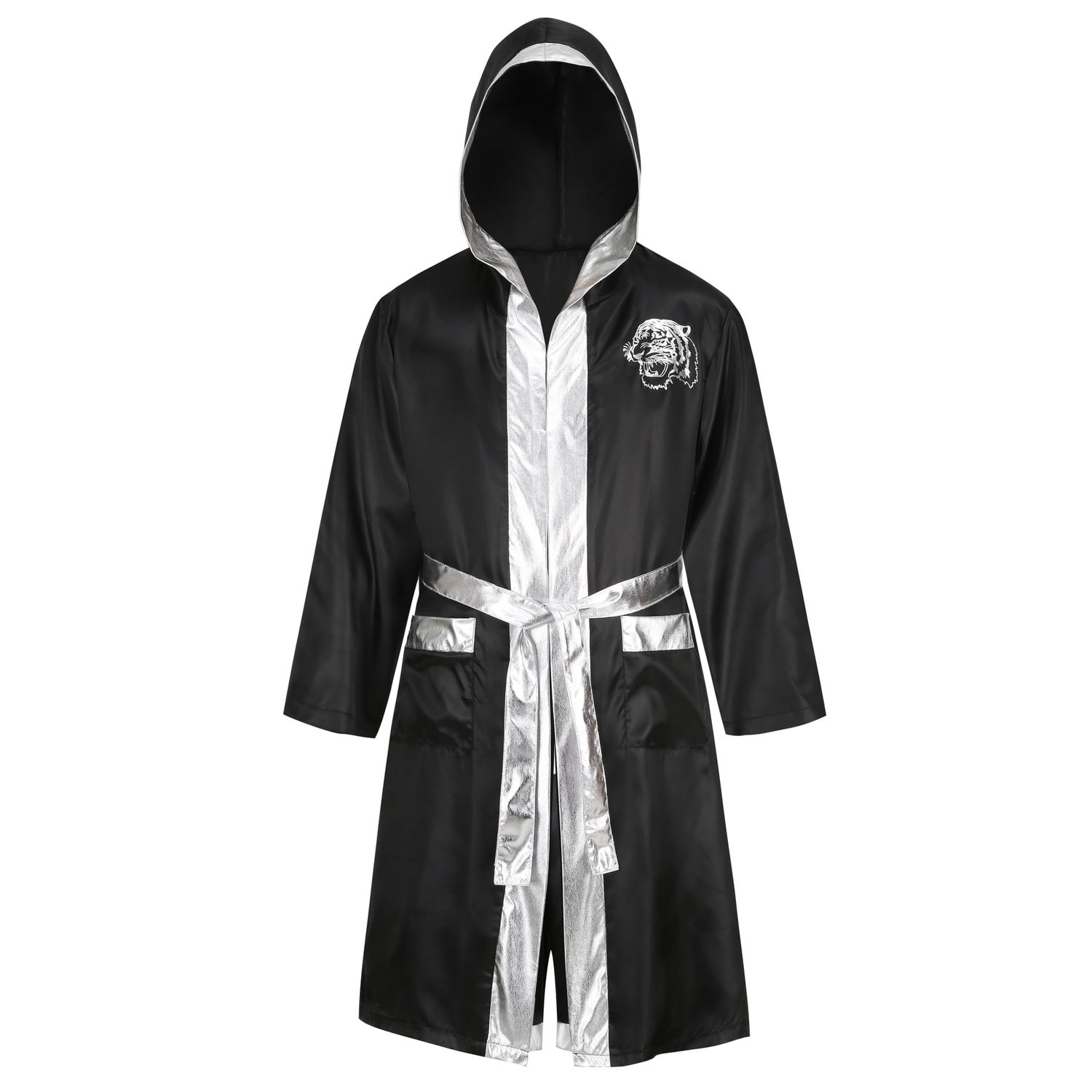 LMYOVE Men's Satin Boxing Robe Heavyweight Boxing Shorts Adult Hooded Boxing Costume Includes Robe and Shorts Party Supplies