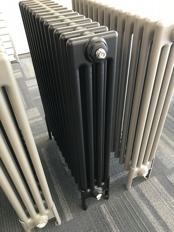 Zehnder Charleston Matt Black Floor Standing 4 Column Radiator 750mm tall x 624mm wide With Legs. Other Widths Available. Save 40% Bespoke Approx 14 Days