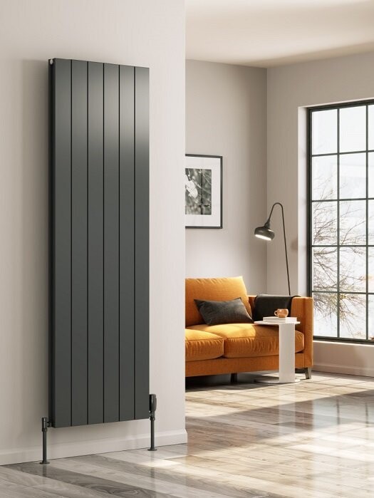 Aluminium vertical radiator 1800H x 470W Double Panel Matt White or Anthracite