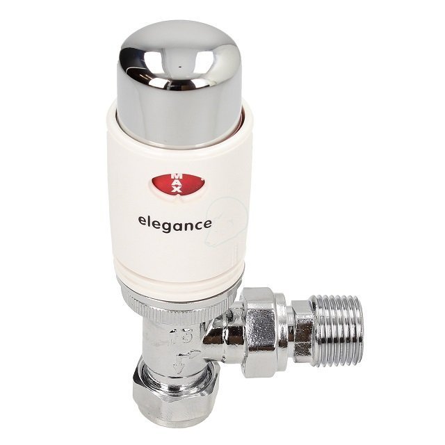 Modern Angled Thermostatic Valve Sets 6 colour options, Colour: White & Chrome TRV set