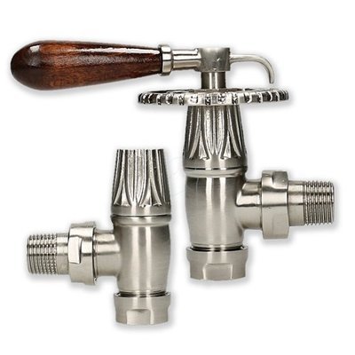 Traditional Manual Lever Angled Radiator Valves With Black or Brown Handle