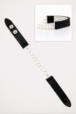 Akoya sósvízi gyöngy - fekete bőr karkötő Akoya sósvízi gyöngy - fekete bőr karkötő