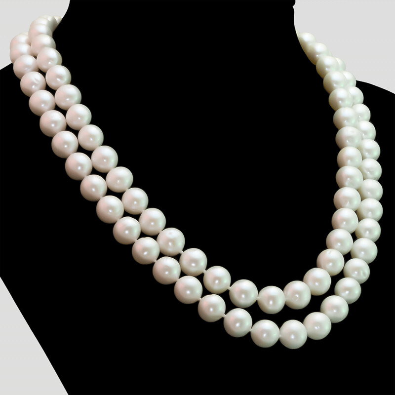 Nagy méretű 2 soros fehér nyaklánc - édesvízi igazgyöngy