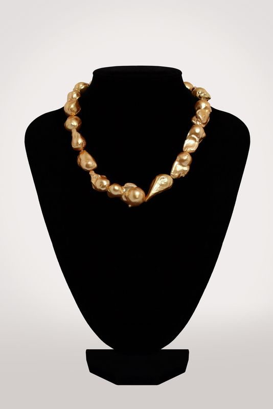 Arany barokk nyaklánc - édesvízi tenyésztett gyöngy