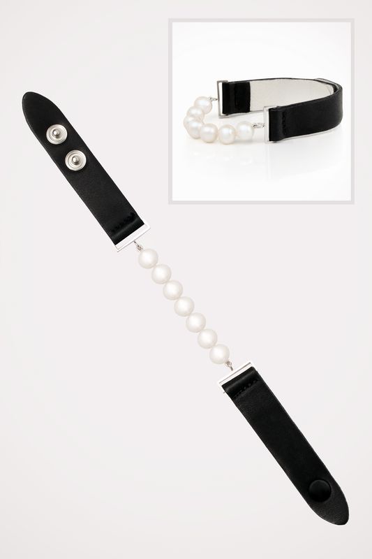 Édesvízi gyöngy - fekete bőr karkötő