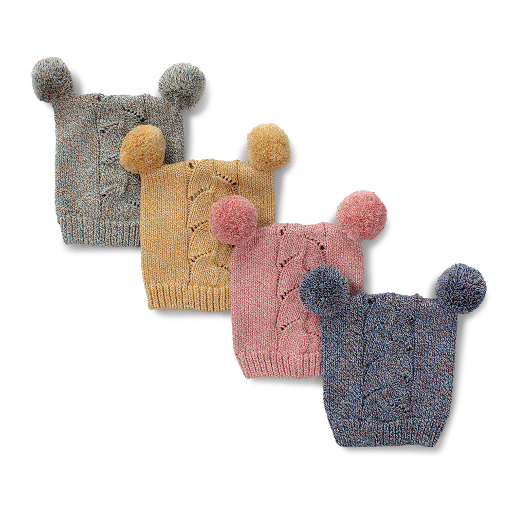 Cubbie Baby Hat - Soft Cotton Cable Knit with Pompom