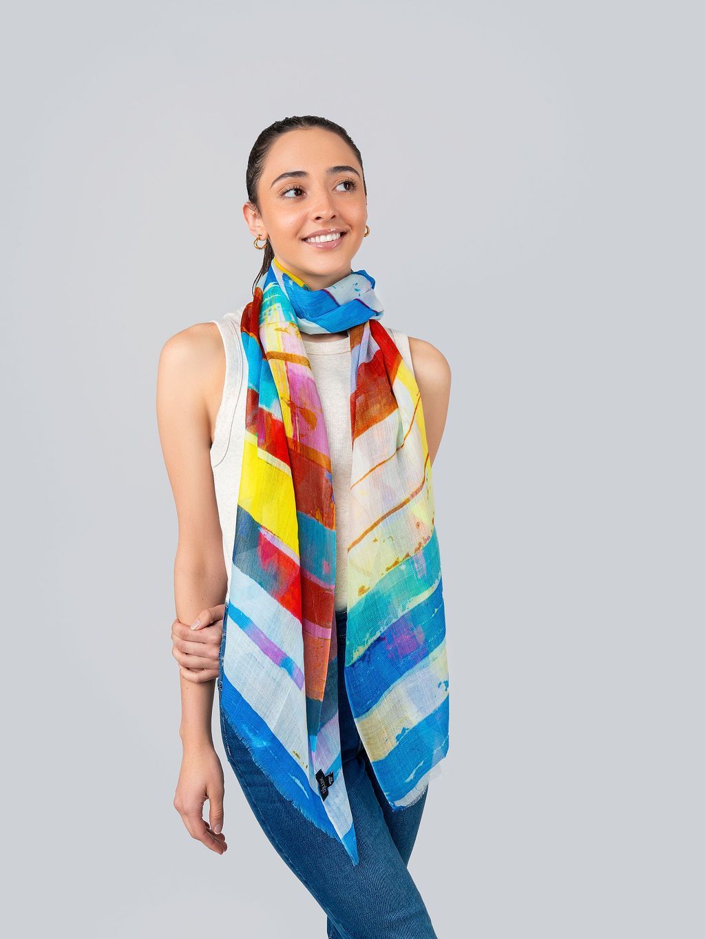 Cabana Stripe Print Pure Modal Silk Scarf