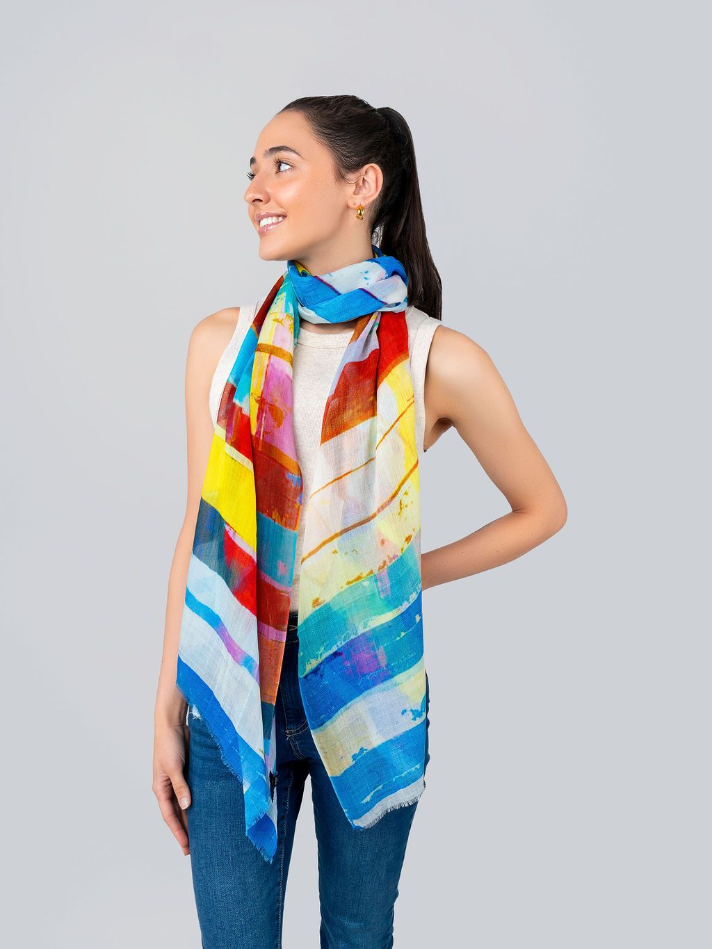 Cabana Stripe Print Pure Modal Silk Scarf