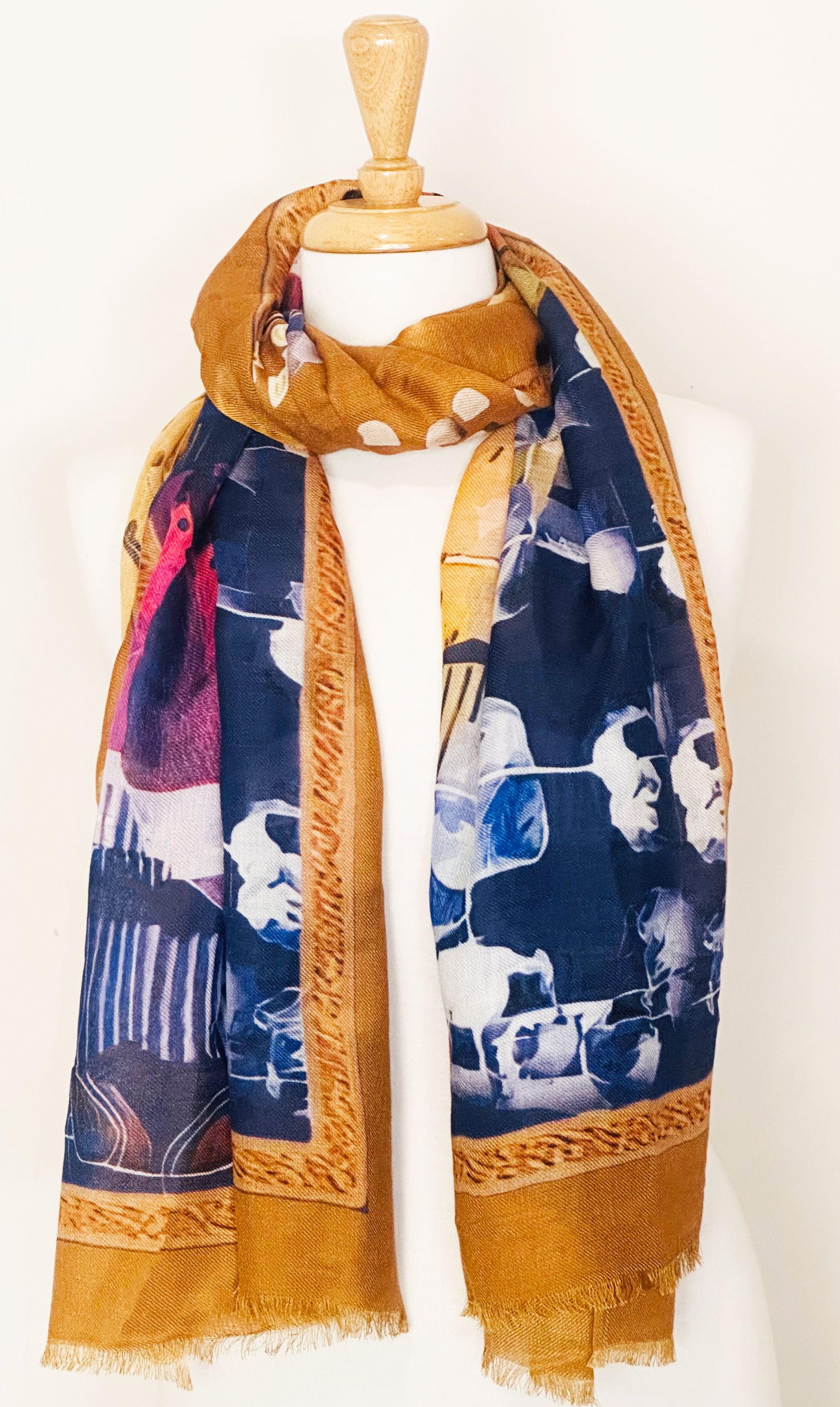 Selene Abstract Painterly Print Wool Modal Scarf