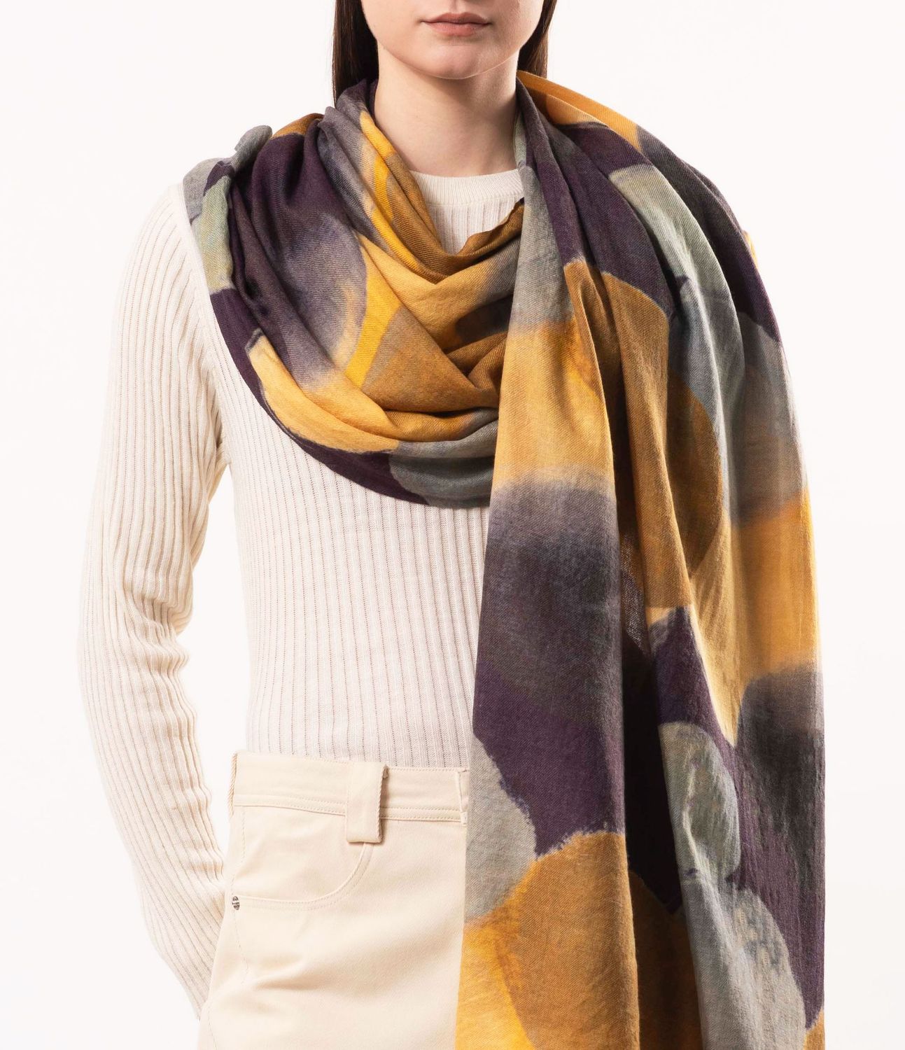 Infinity Contemporary Artistic Polka Dots Wool Silk Scarf