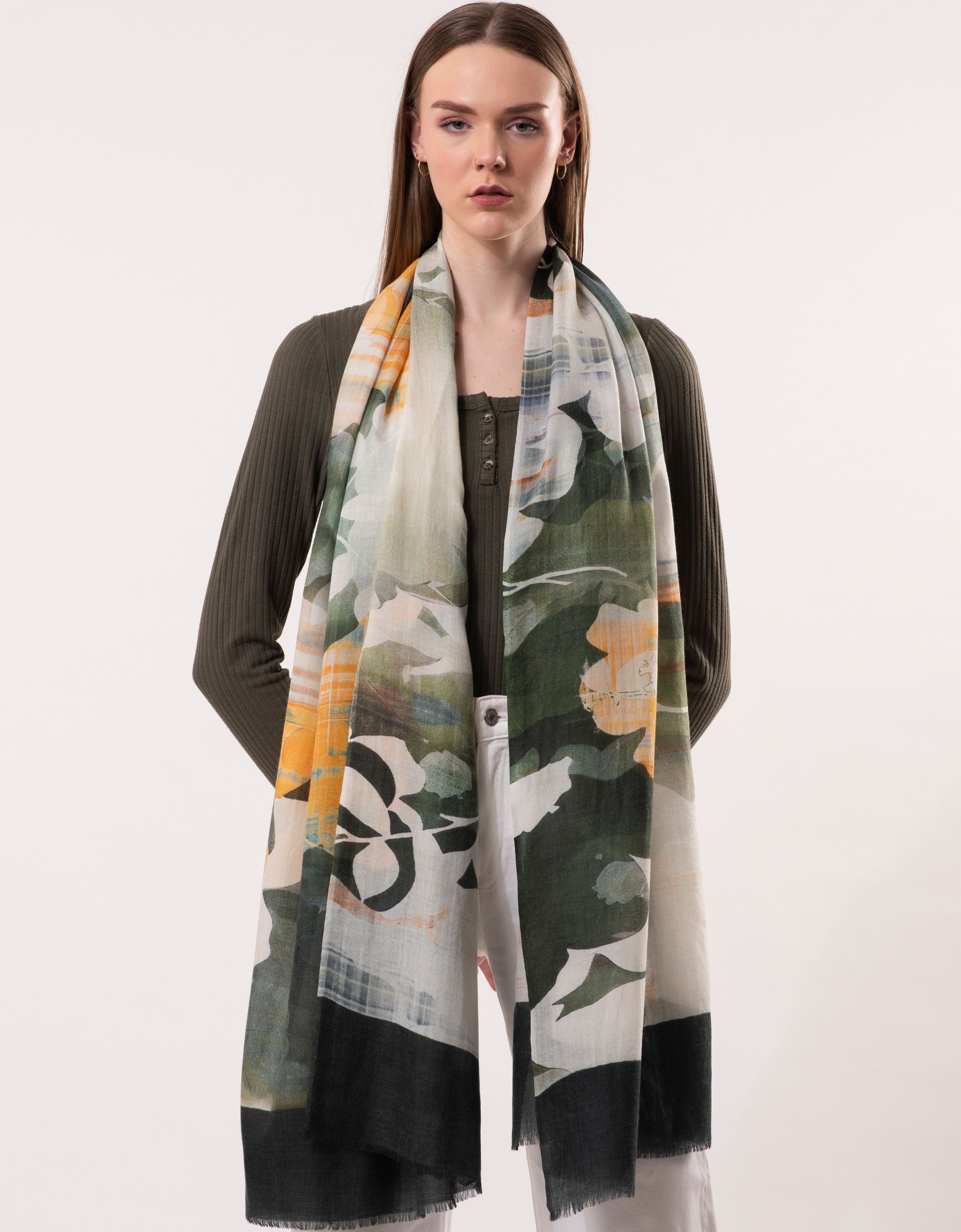 Georgia Floral Print Wool Silk Scarf