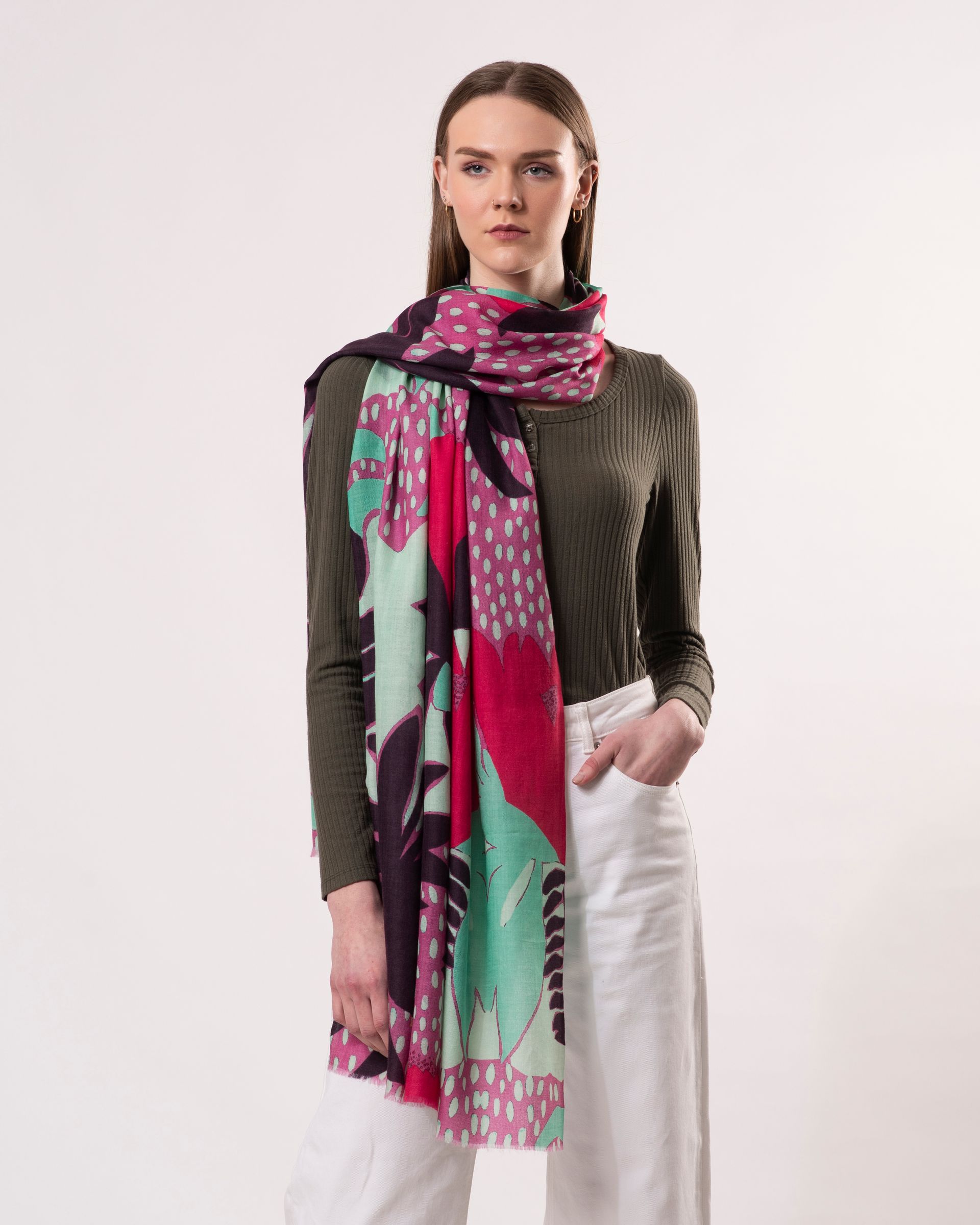 Joie Abstract Floral Print Wool Silk Scarf
