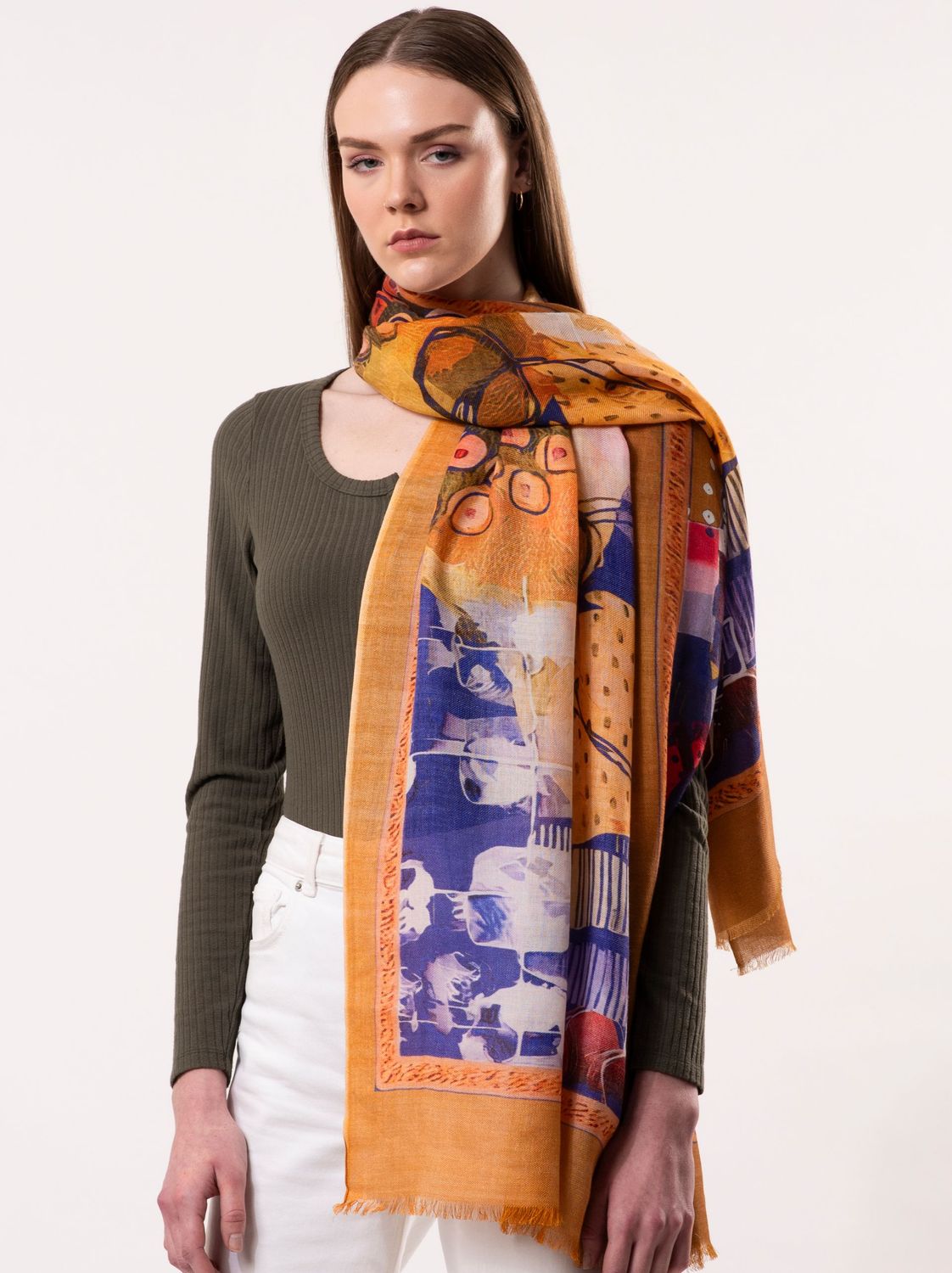 Selene Abstract Painterly Print Wool Modal Scarf