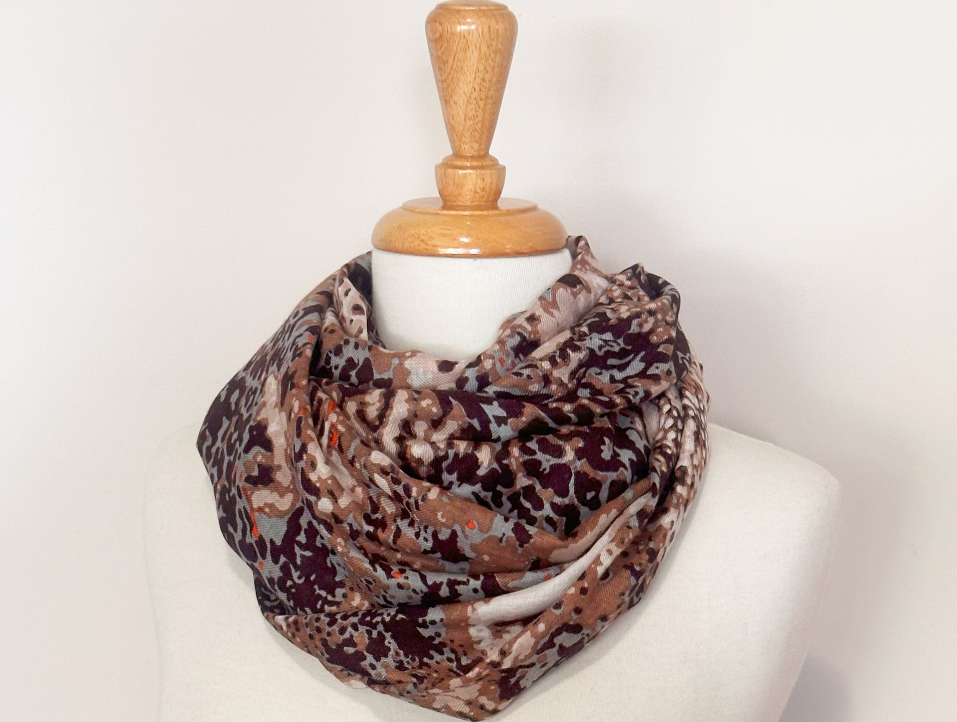 Ash Hand printed Modal Cashmere Abstract Pattern Scarf