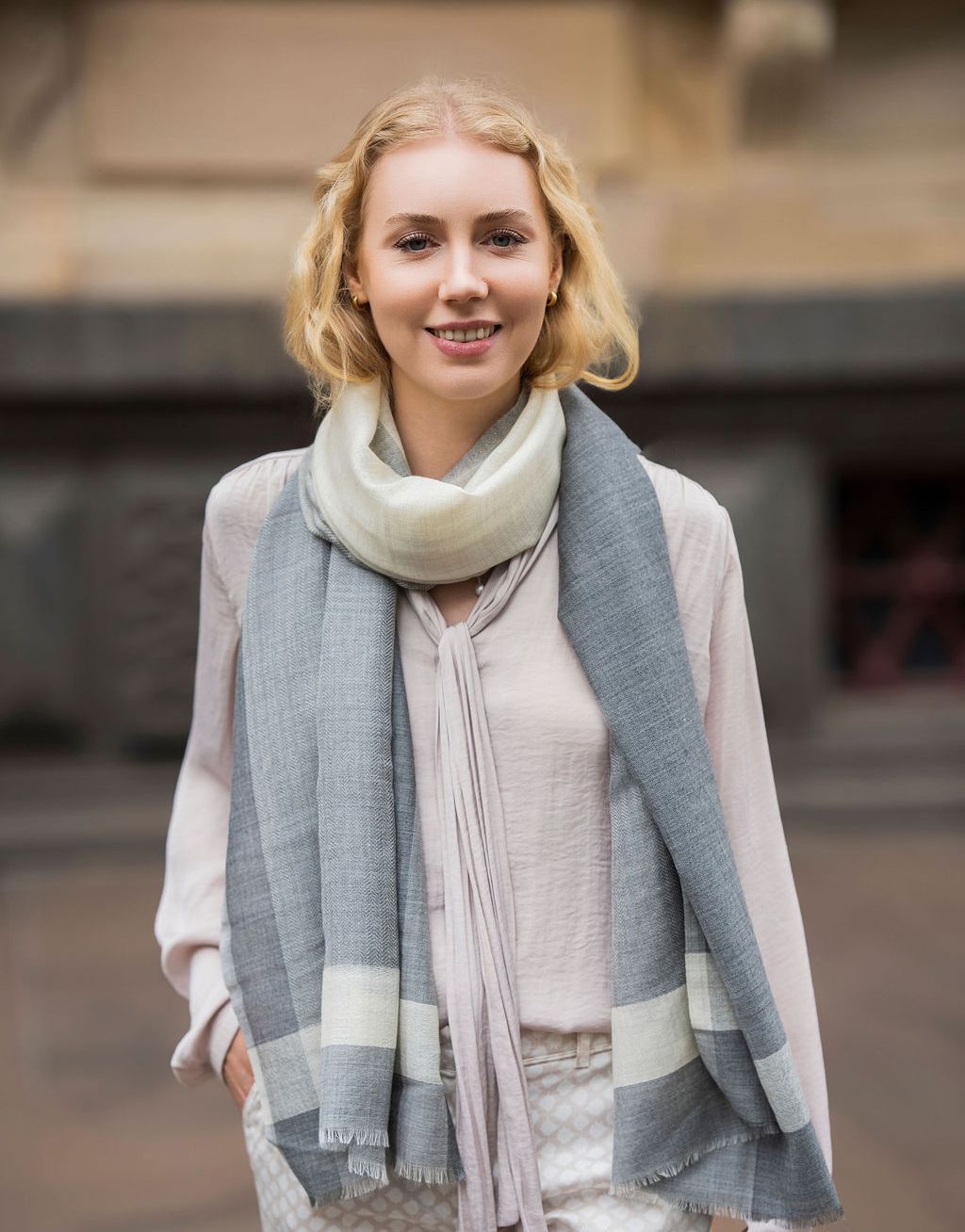 Rumi Colour Blocked Multi-pattern Weave Wool Silk Scarf