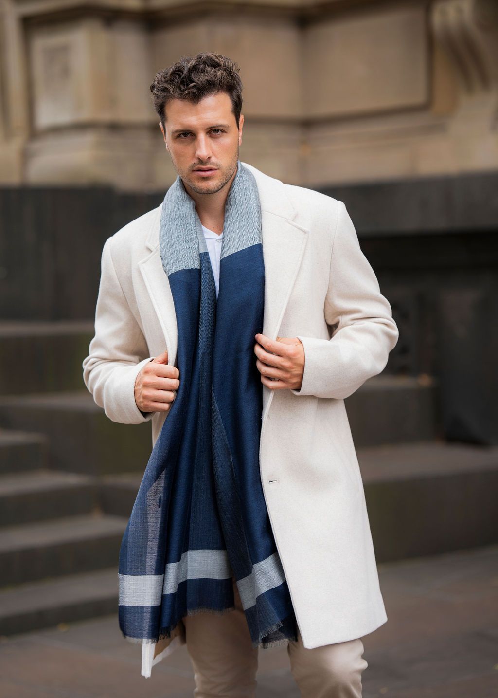 Rumi Colour Blocked Multi-pattern Weave Wool Silk Scarf