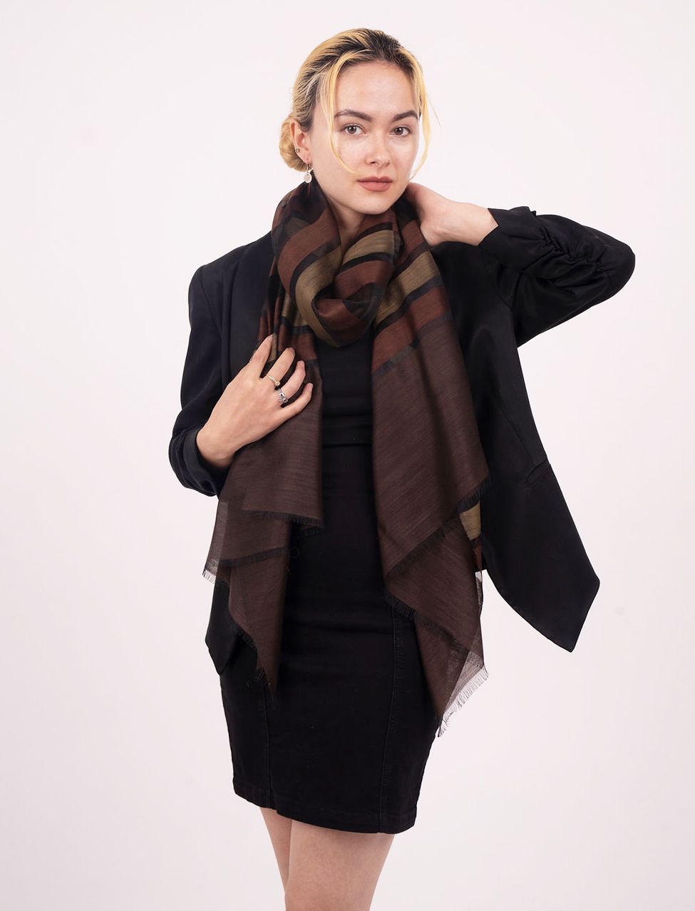 Mae Woven Stripe Wool Silk Scarf