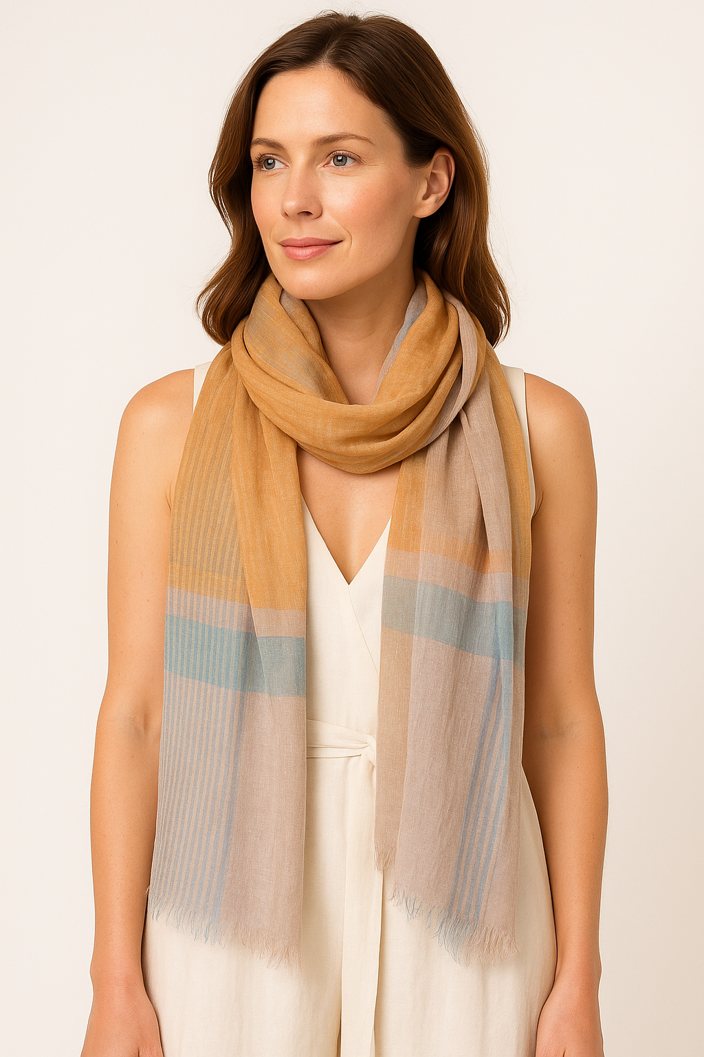 Vintage Woven Stripes  Linen Scarf