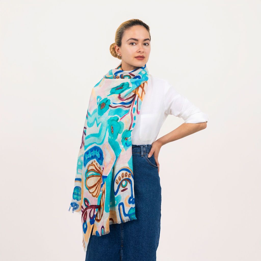 Doodle Printed  Linen Scarf