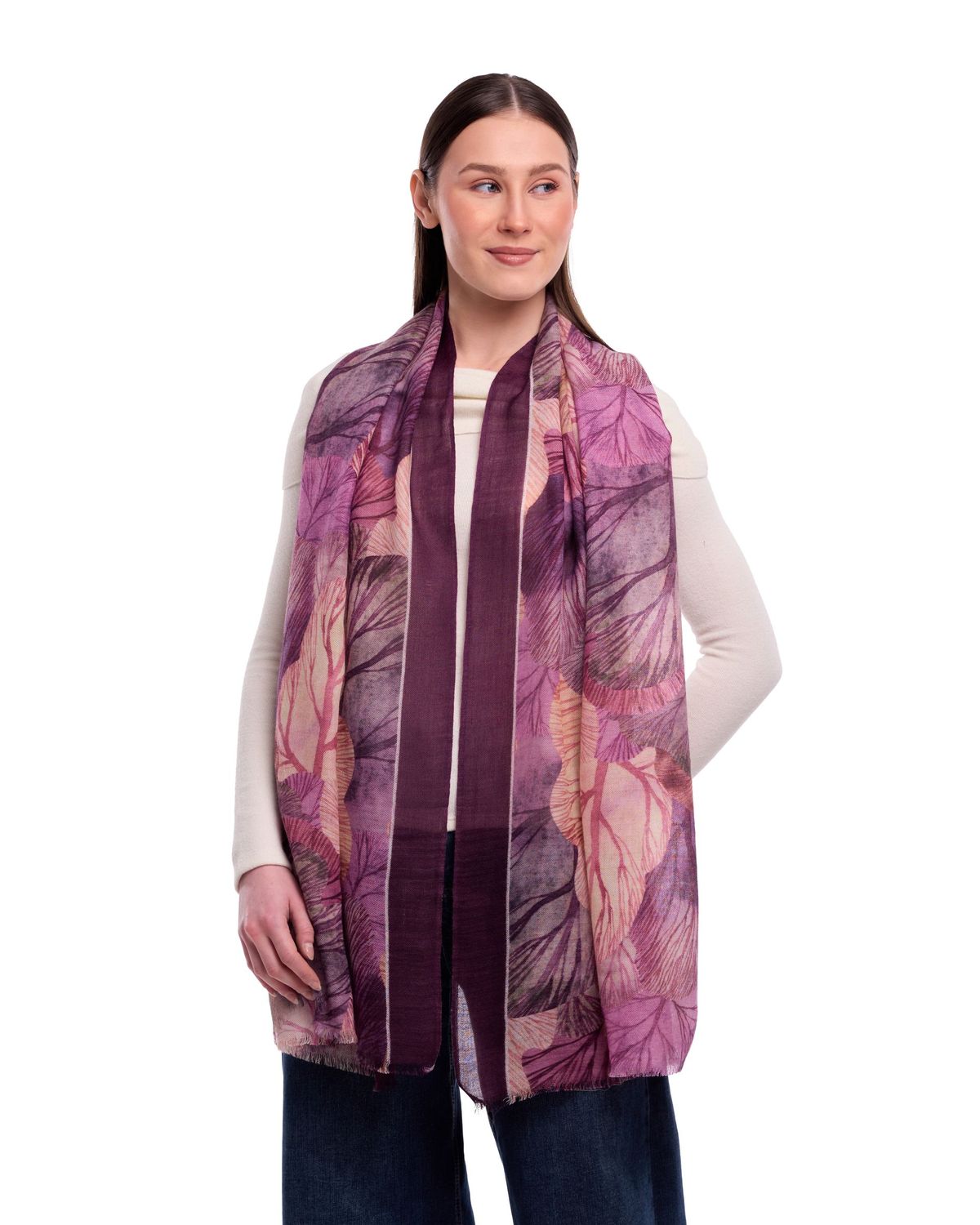 Aura Foliage Print Wool Modal Scarf
