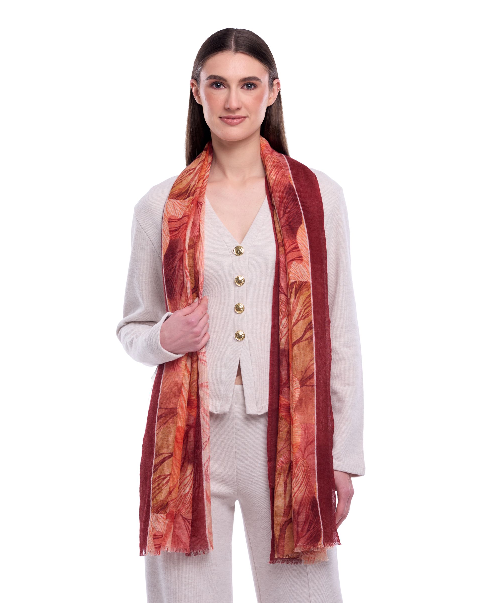 Aura Foliage Print Wool Modal Scarf