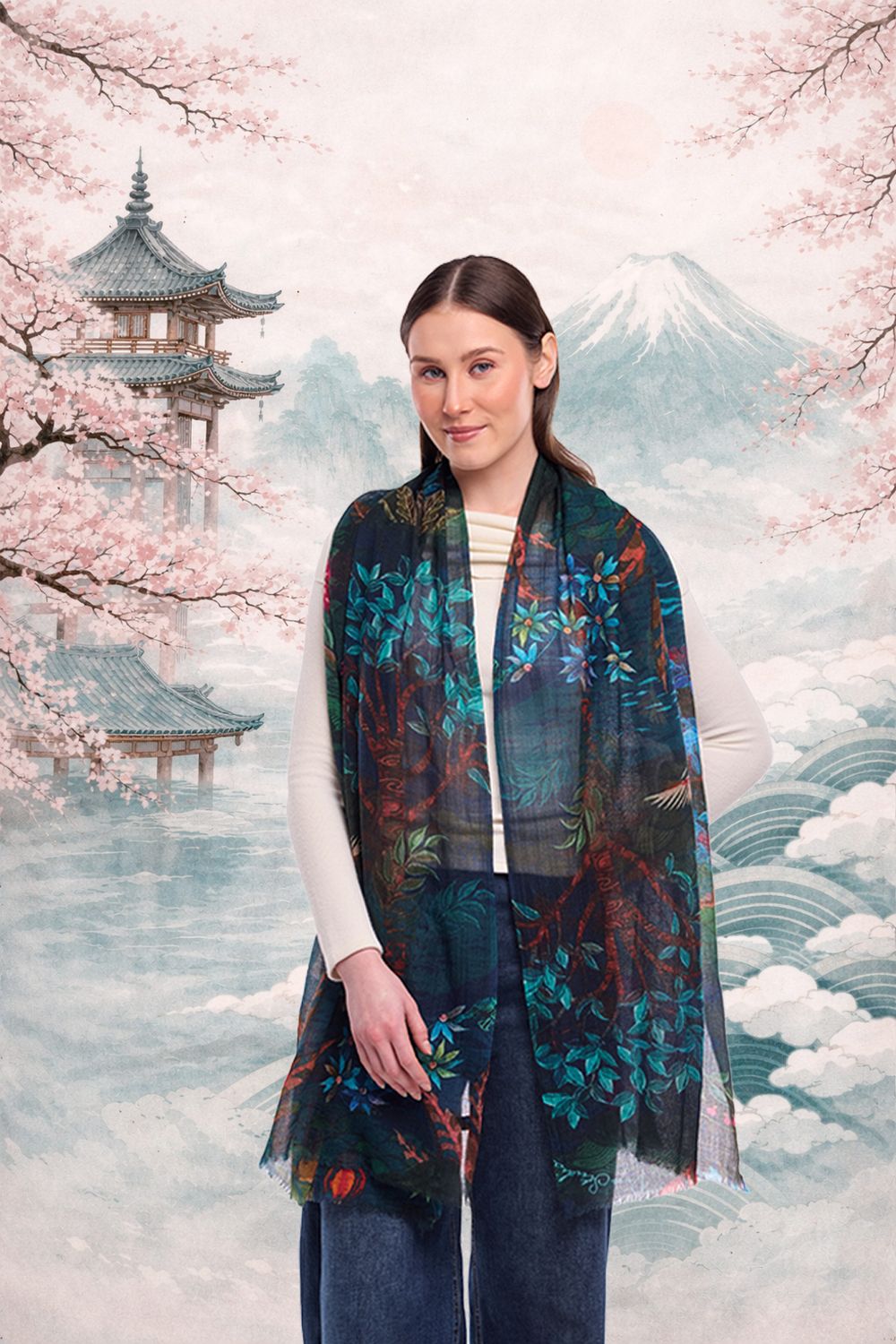 Eden Lush Garden Wool Silk Scarf