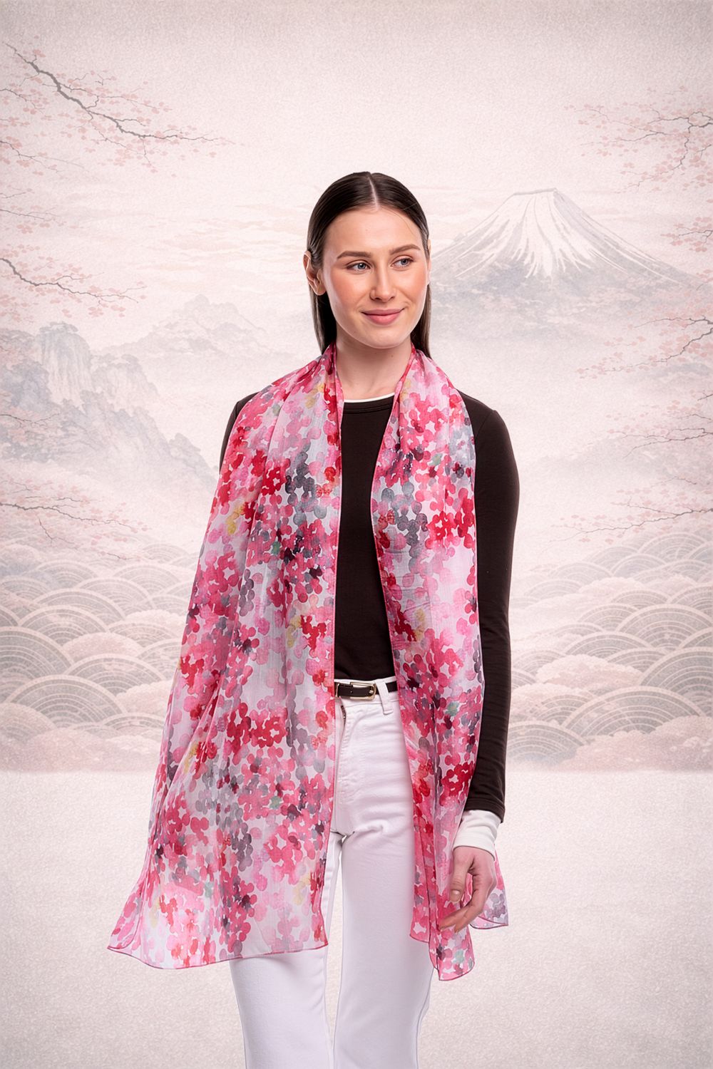 Roselle Floral Print Pure Silk Scarf