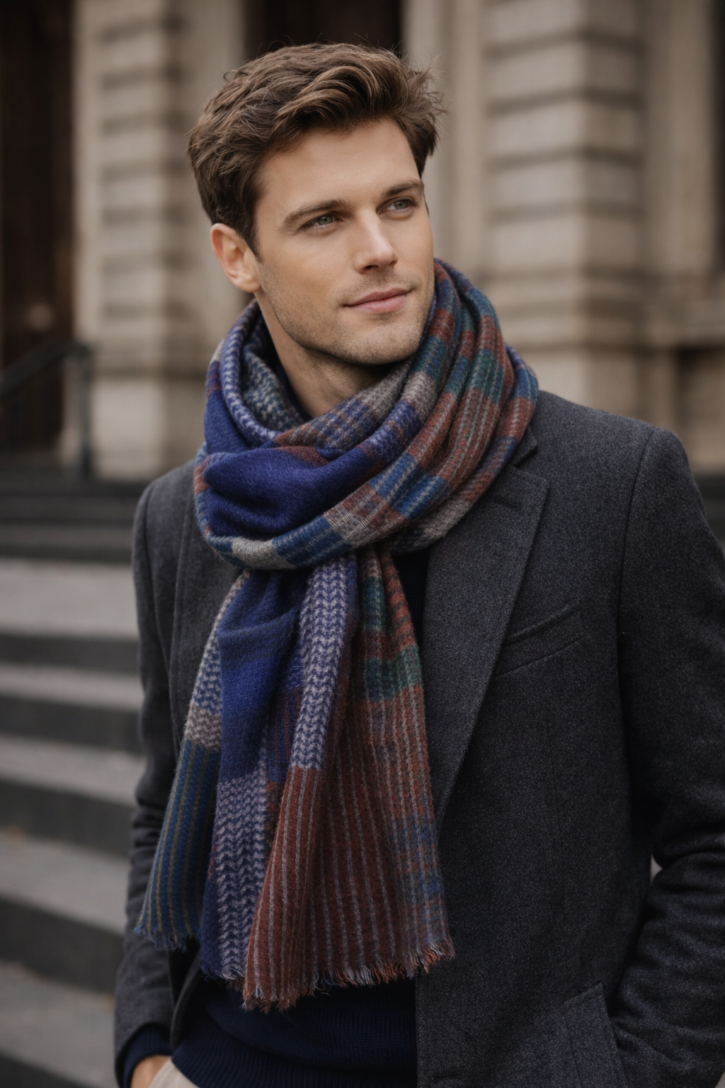 ORBIT Circles & Checks Design Merino Wool Scarf