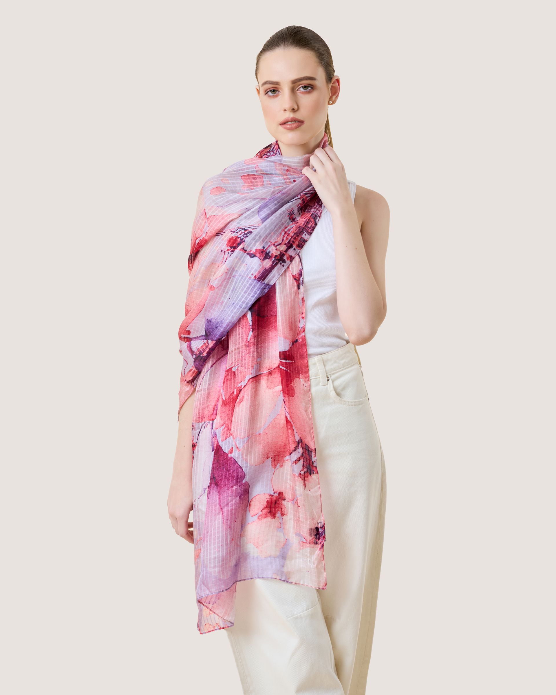 Sylvia Floral Print Pure Silk Scarf