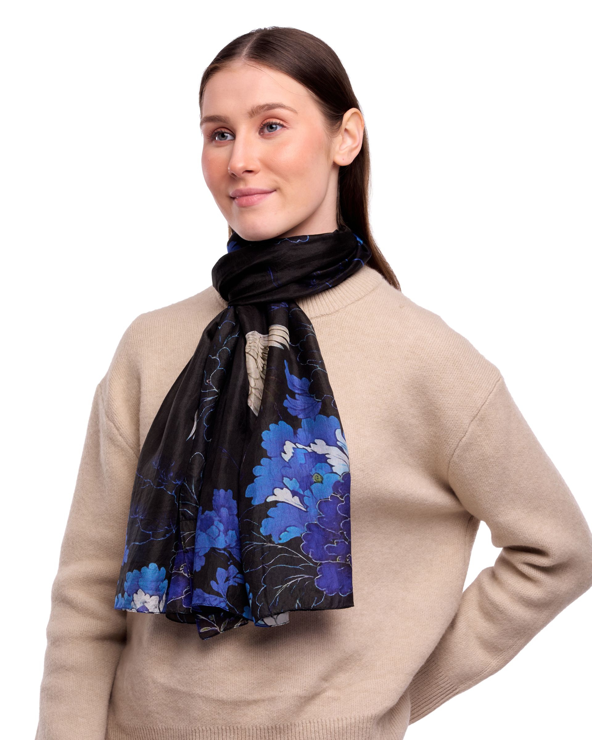 Inky Japanese-inspired artistry Pure Silk Scarf