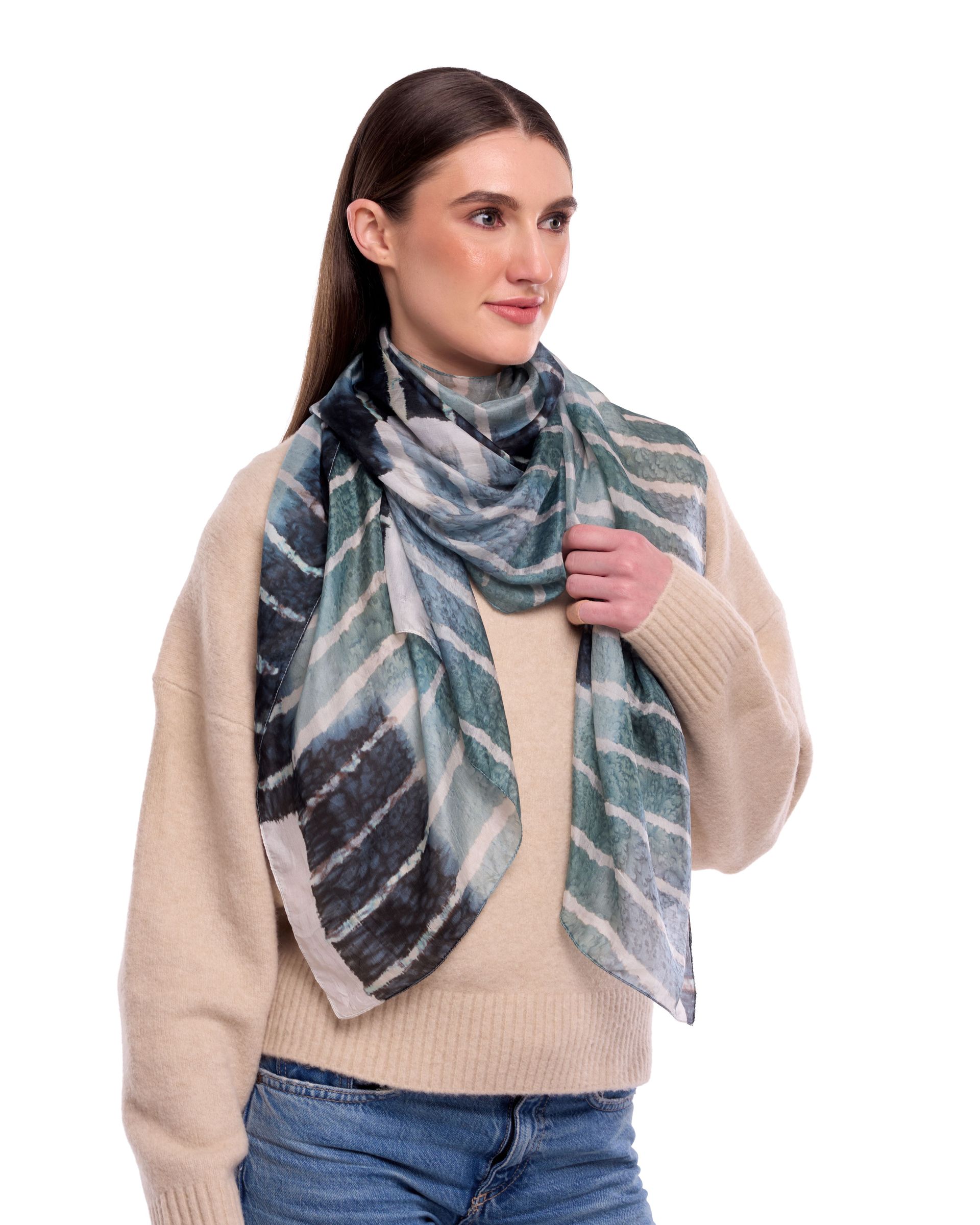 River Abstract Stripes Pure Silk Scarf