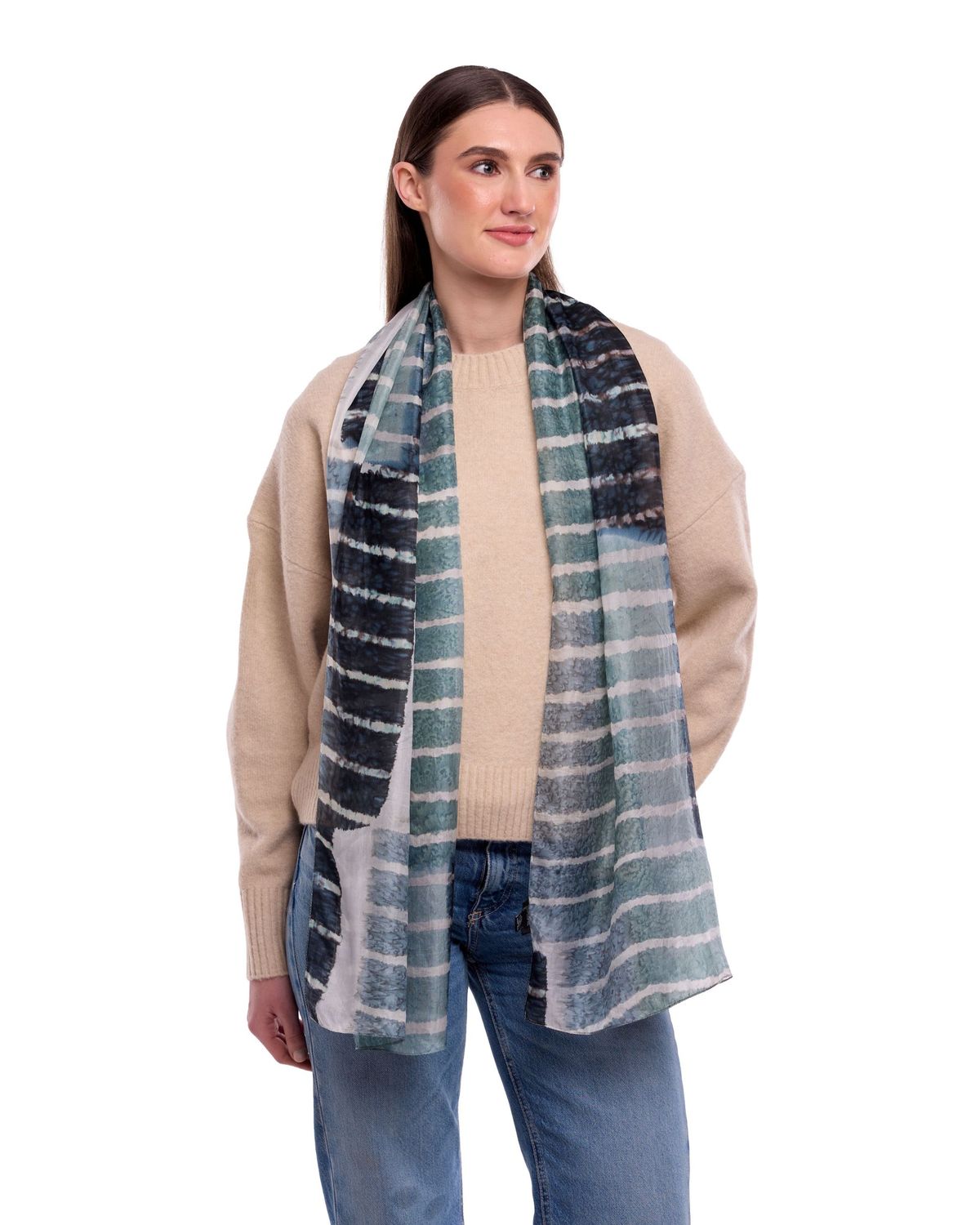 River Abstract Stripes Pure Silk Scarf