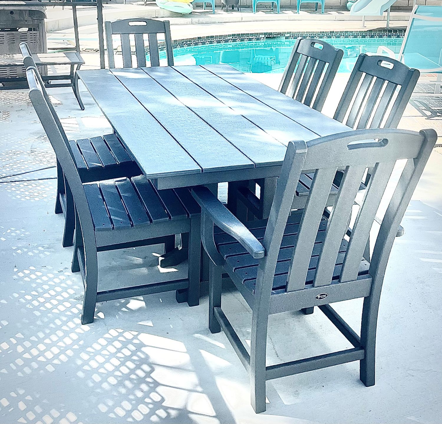 TREX Yacht Club 7-Piece Farmhouse Dining Set in Stepping Stone