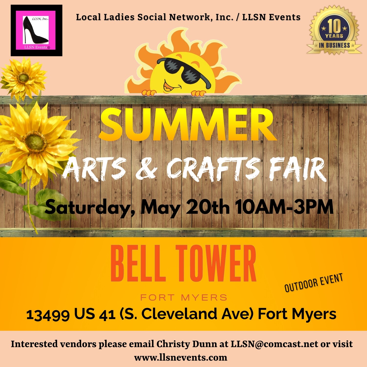 Summer Arts & Crafts Fair- OUTDOOR 10X10 SPACE- Saturday, May 20th- Fort Myers